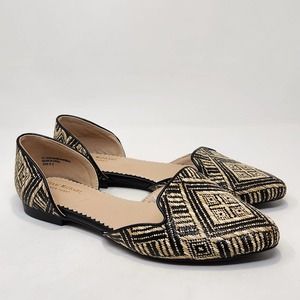 Isaac Mizrahi New York Aztec Rattan Woven Flats Womens 9.5 Black Tan Slip On